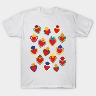 Mexican Sacred Hearts by Akbaly T-Shirt